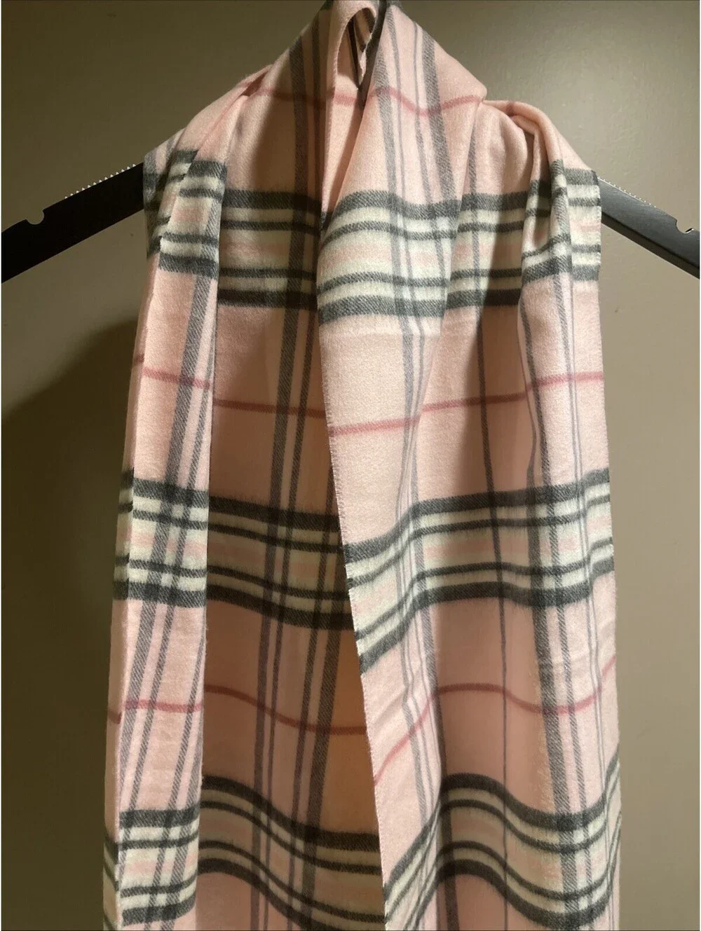 V Fraas Cashmink Scarf Womens Pink Plaid Fringed Made In Germany Very Soft